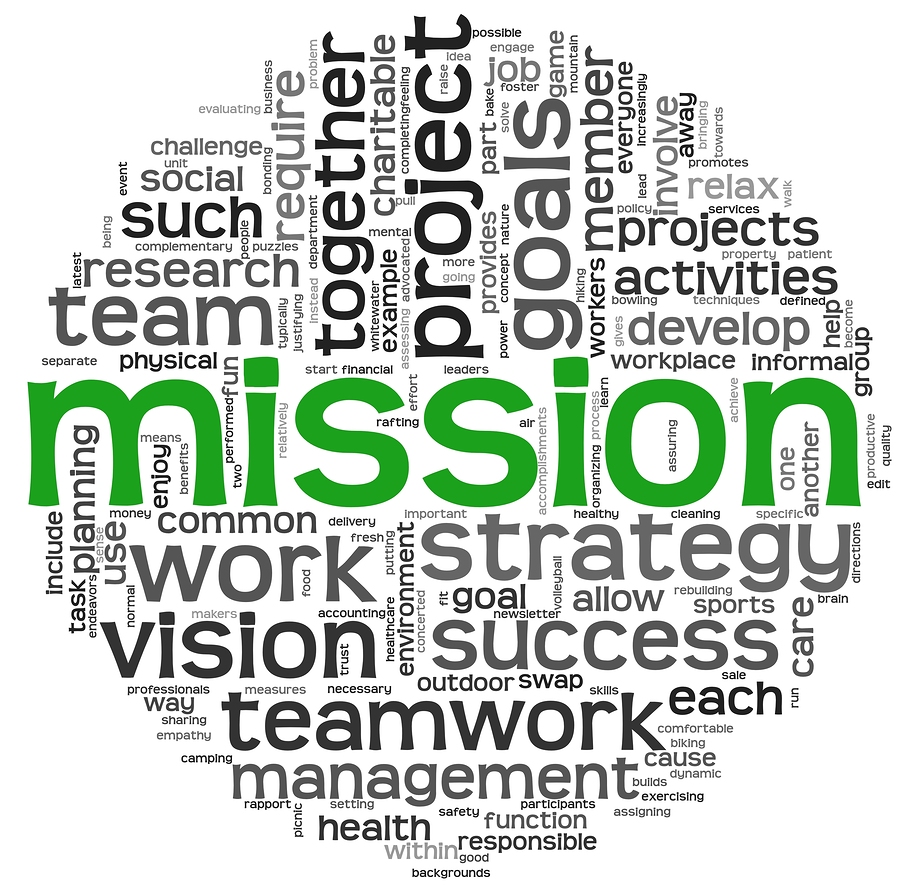 Mission and business concept in word tag cloud isolated on white